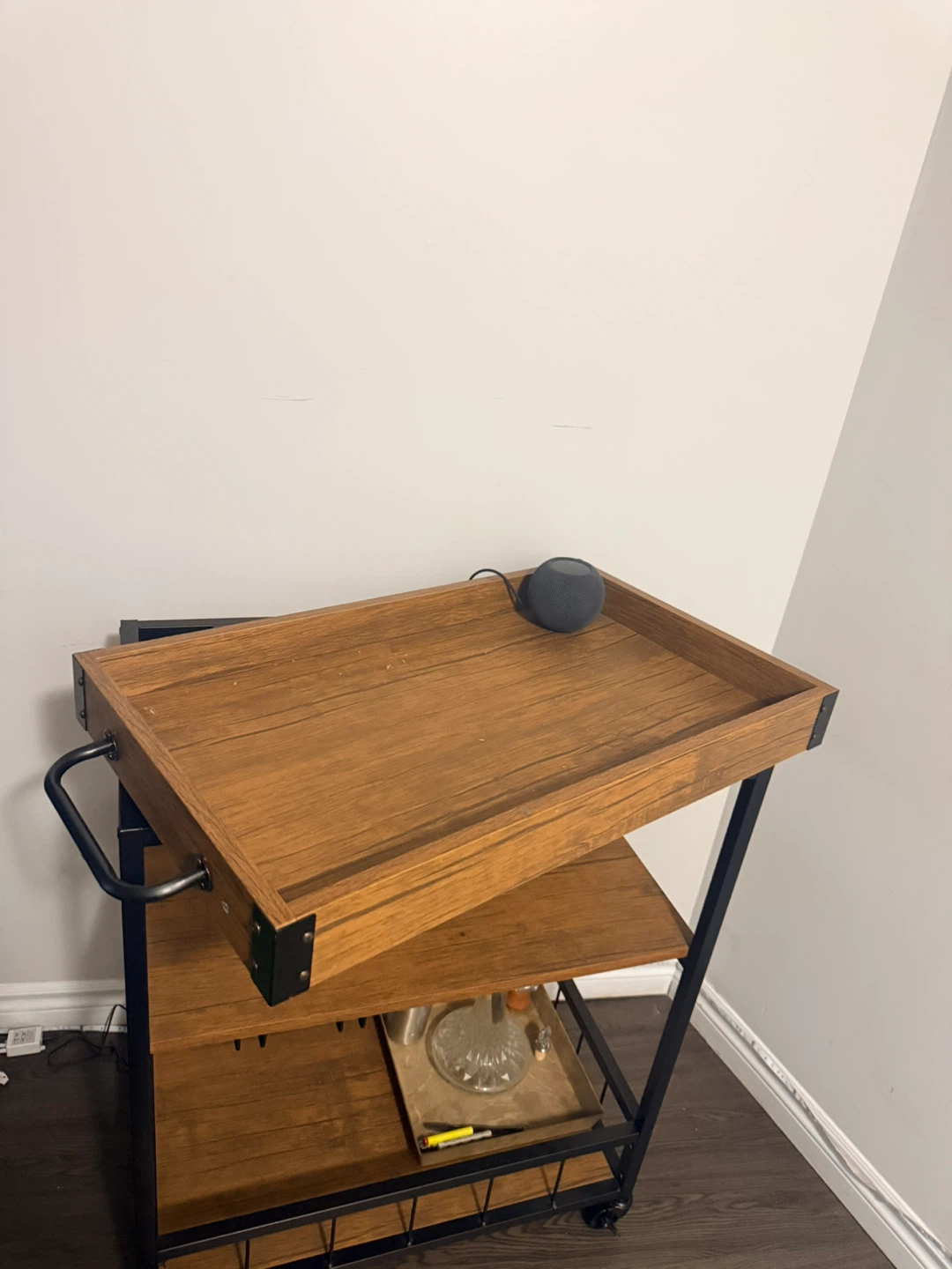 Industrial Style Bar Cart with Wood Finish - photo 3