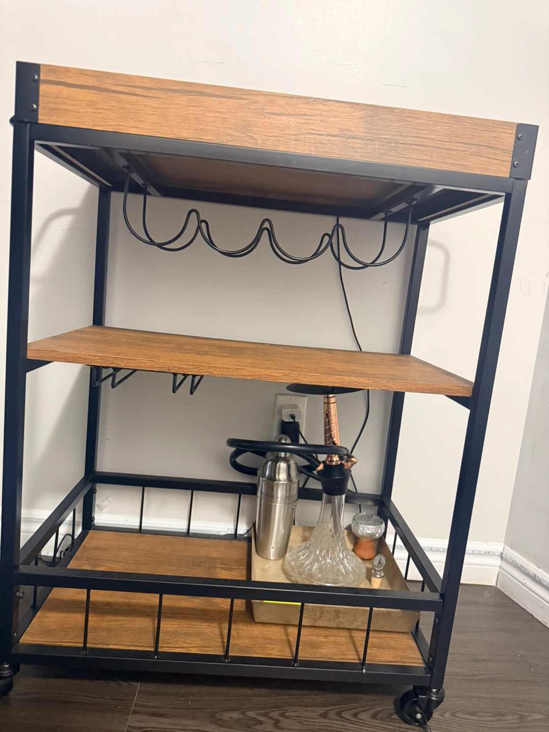 Industrial Style Bar Cart with Wood Finish - photo 2