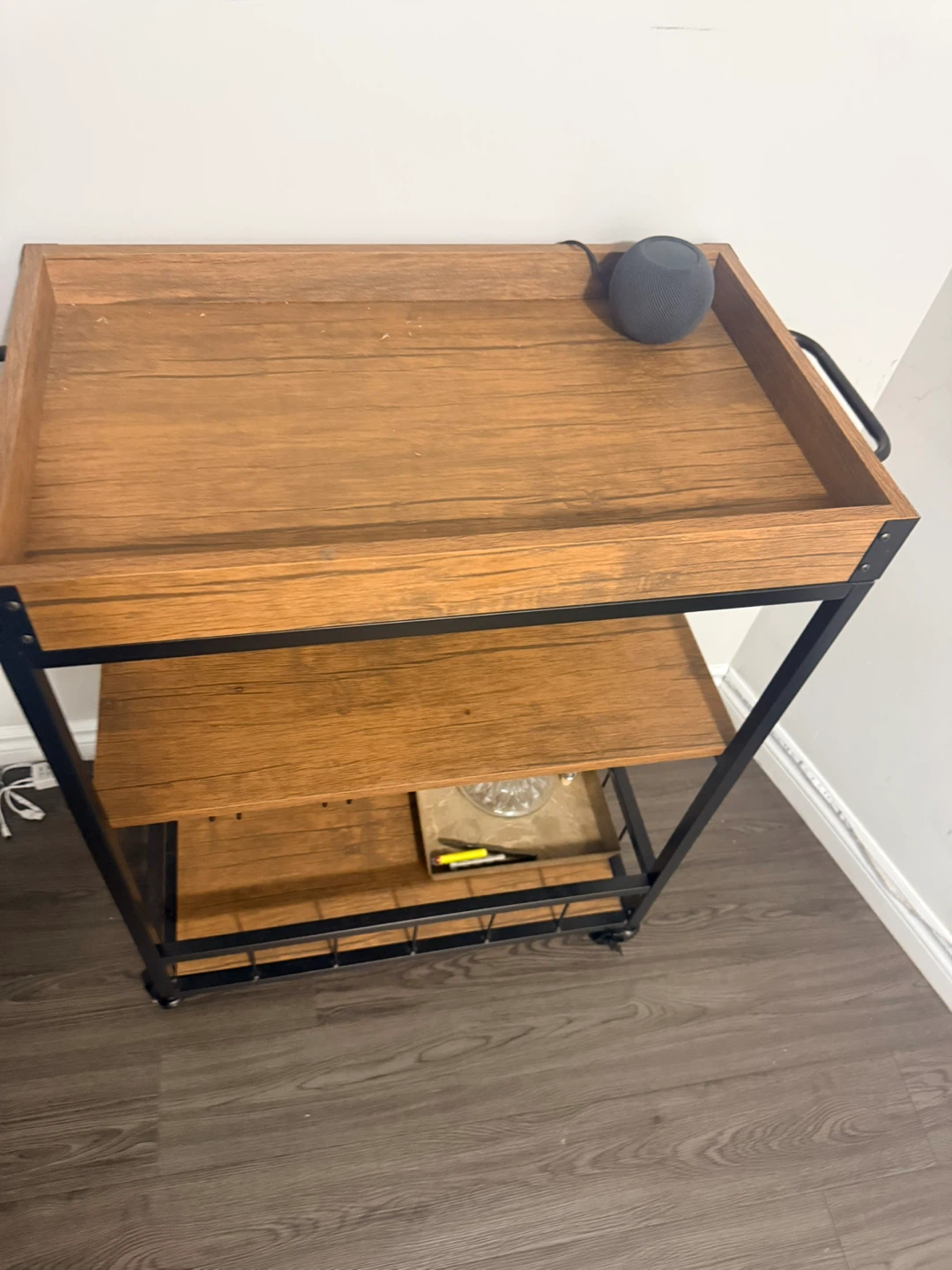 Industrial Style Bar Cart with Wood Finish
