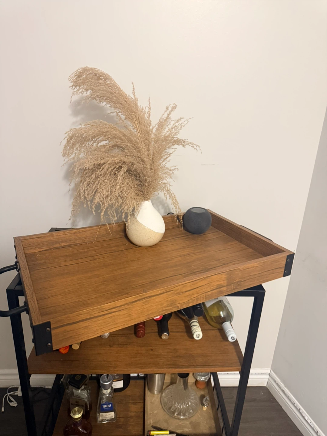 Industrial Style Bar Cart with Wood Finish - photo 5