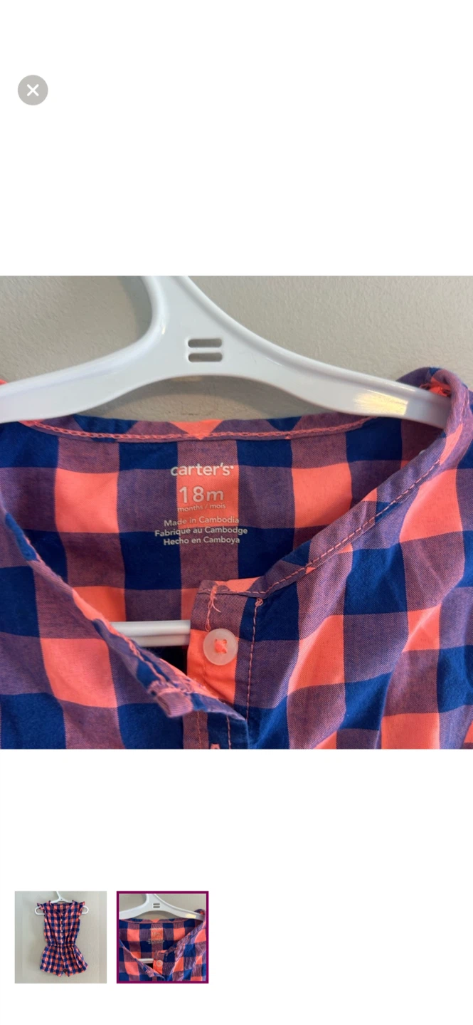 Carter's Baby Girls Gingham Romper Size 18m - photo 2