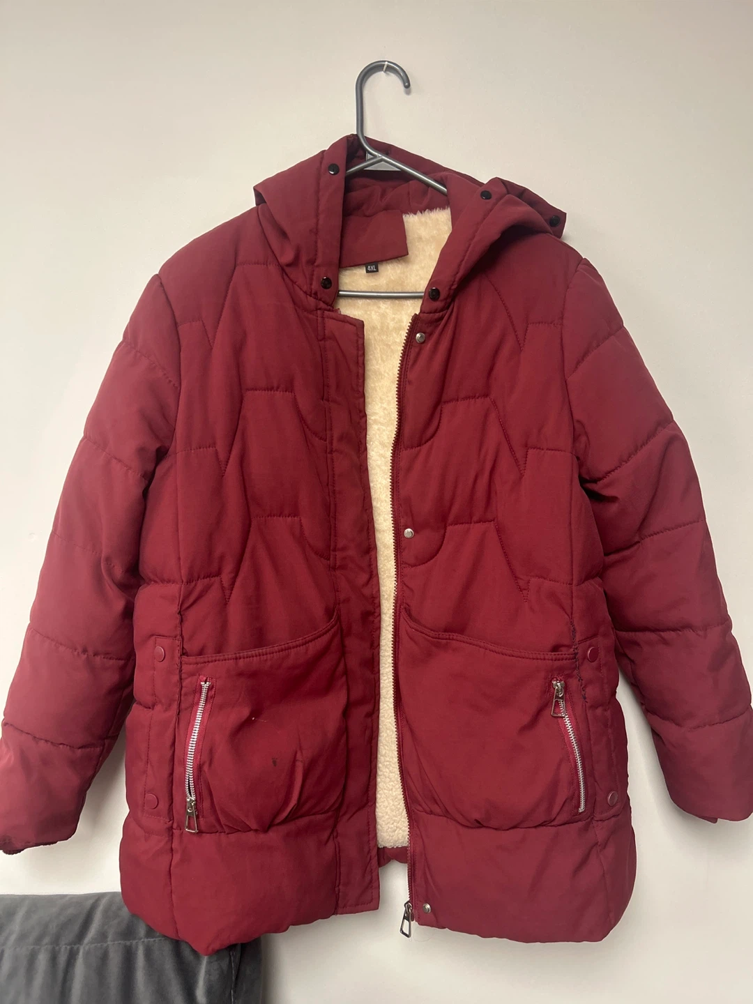 Maroon Puffer Coat with Sherpa Lining