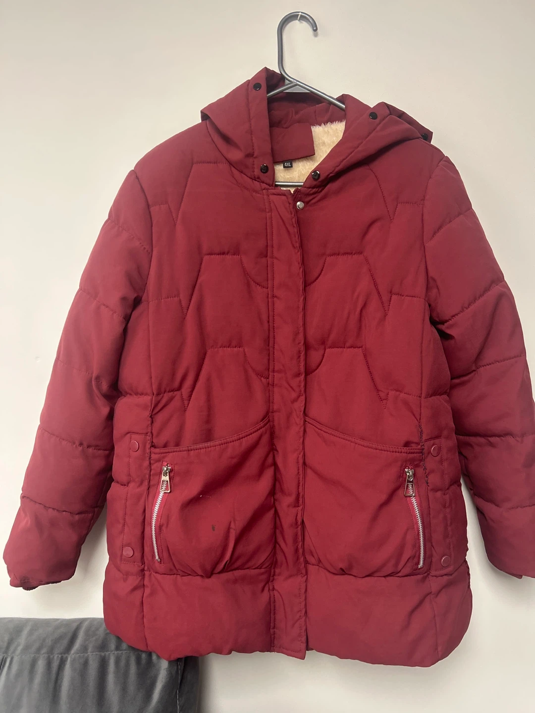 Maroon Puffer Coat with Sherpa Lining - photo 2