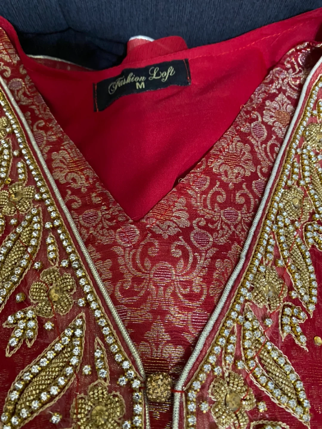 Red Embroidered Kurti with Pants and Dupatta - Medium