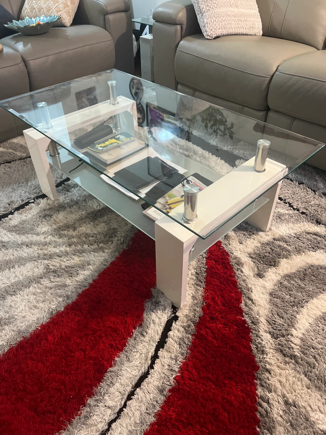 2 Modern Glass and White Coffee Tables - photo 2