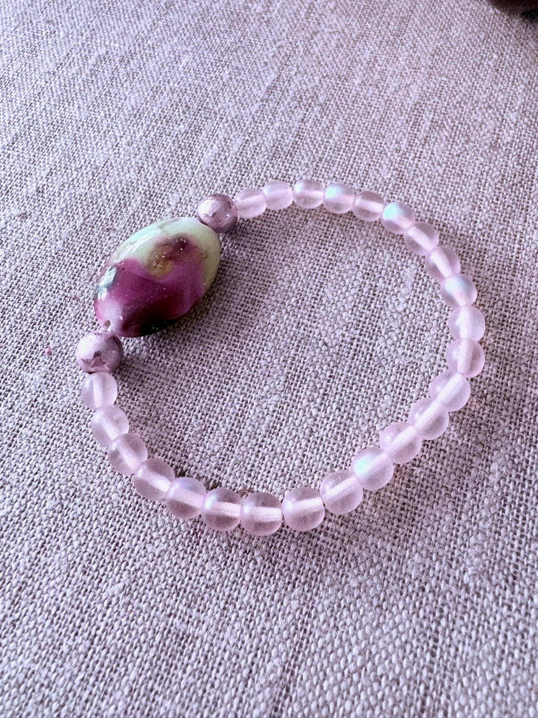 Beaded Slip on Bracelet with Oval glass Accent