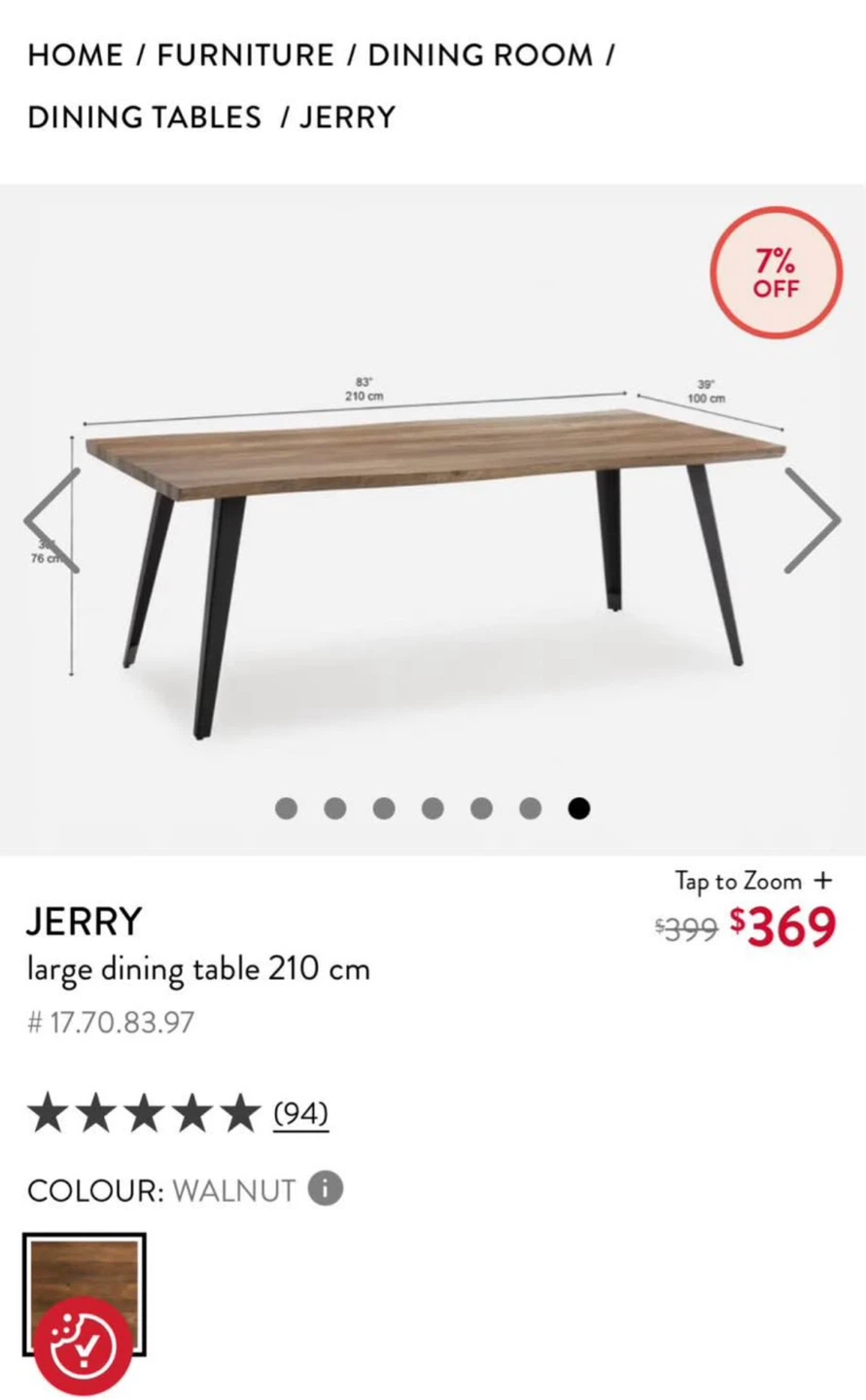 JERRRY Large Dining Table 210 cm