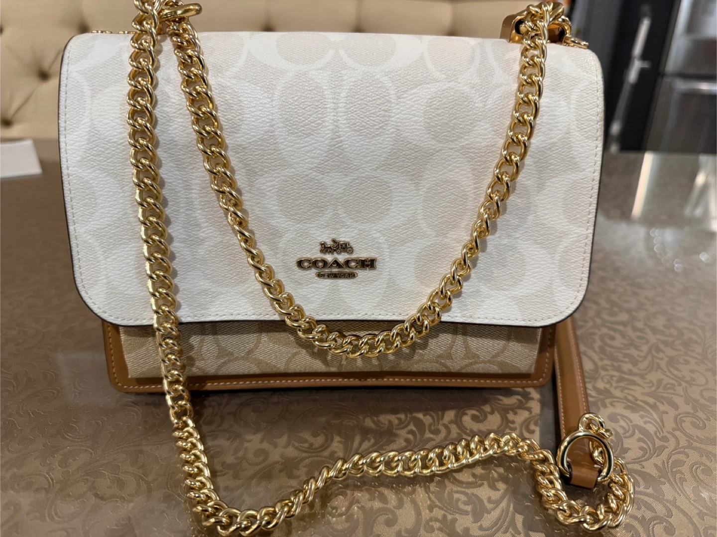 Coach Shoulder Bag - White & Brown Signature Print - photo 3