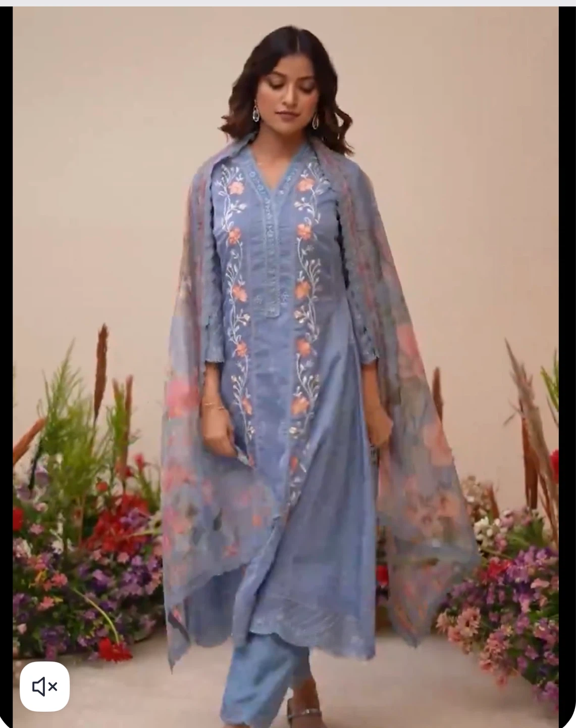 Blue Embroidered Salwar Kameez with Dupatta
