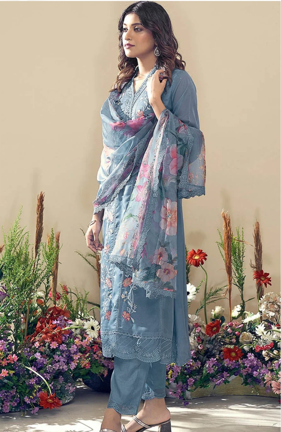 Blue Embroidered Salwar Kameez with Dupatta - photo 2