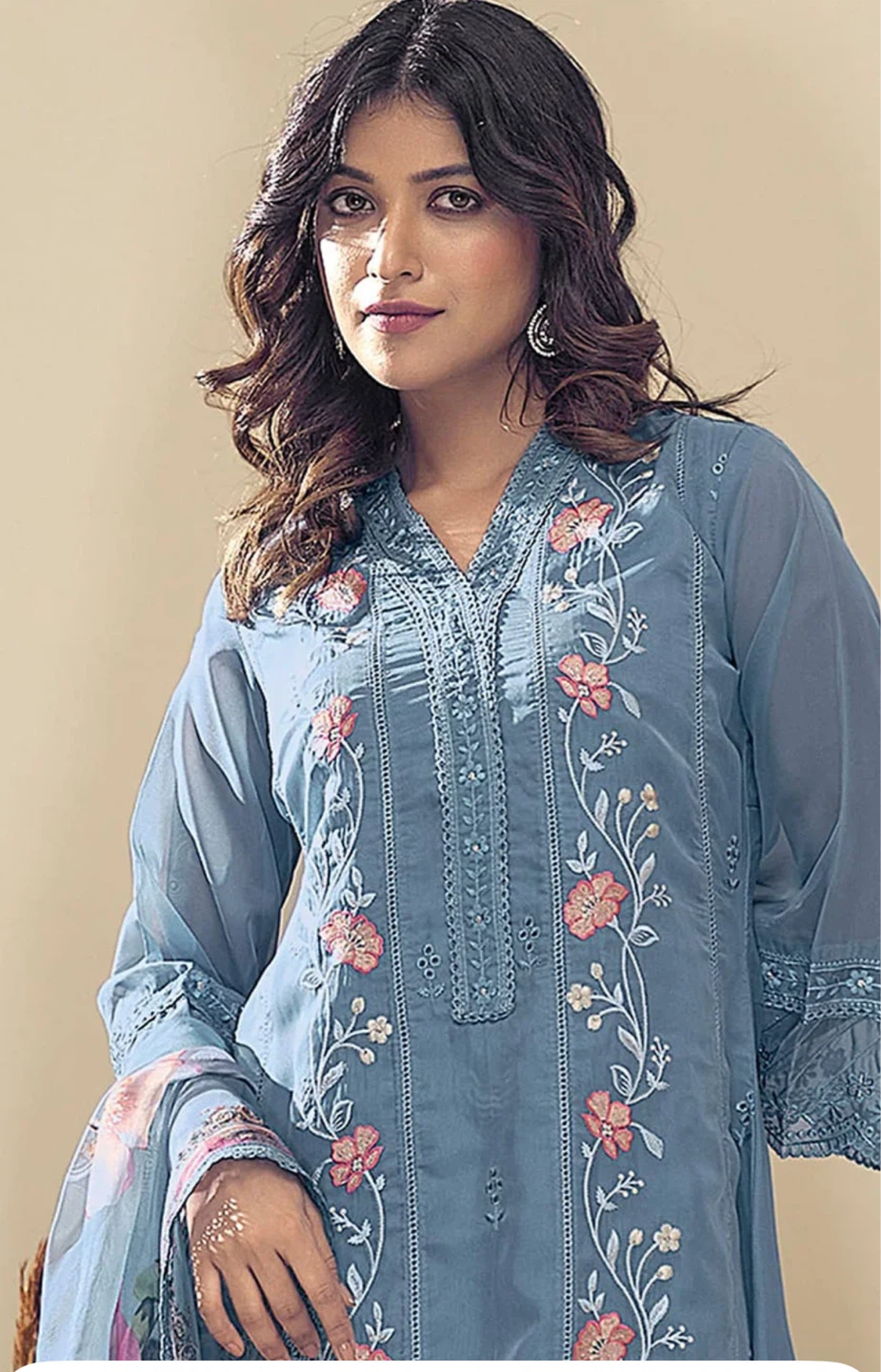 Blue Embroidered Salwar Kameez with Dupatta - photo 3