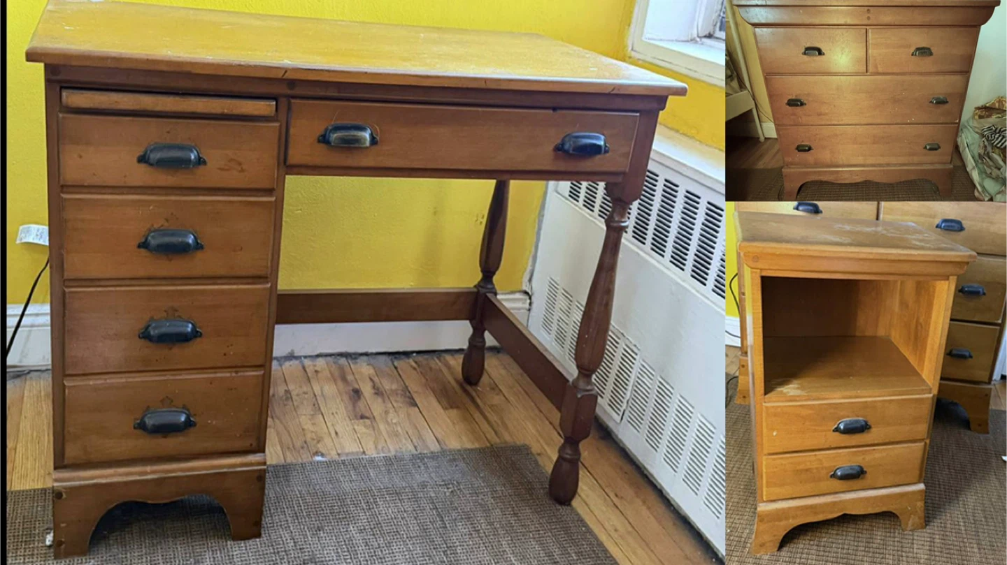 Retro Wooden Desk, Dresser, and Nightstand Set