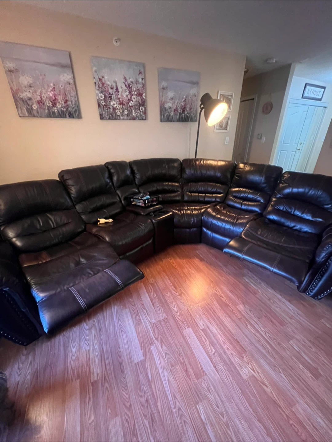 Brown Leather Sectional Recliner Sofa