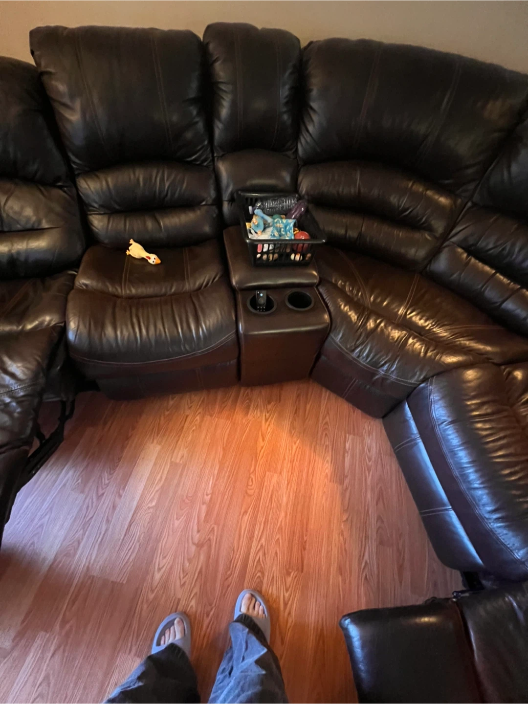 Brown Leather Sectional Recliner Sofa - photo 3