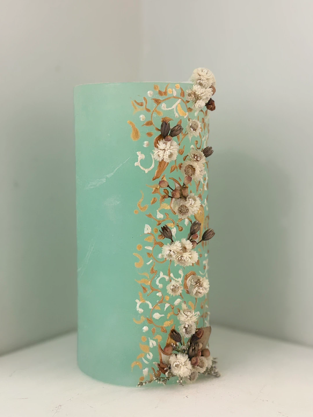 💝Decorative Teal Candle with Floral Embellishments - photo 3