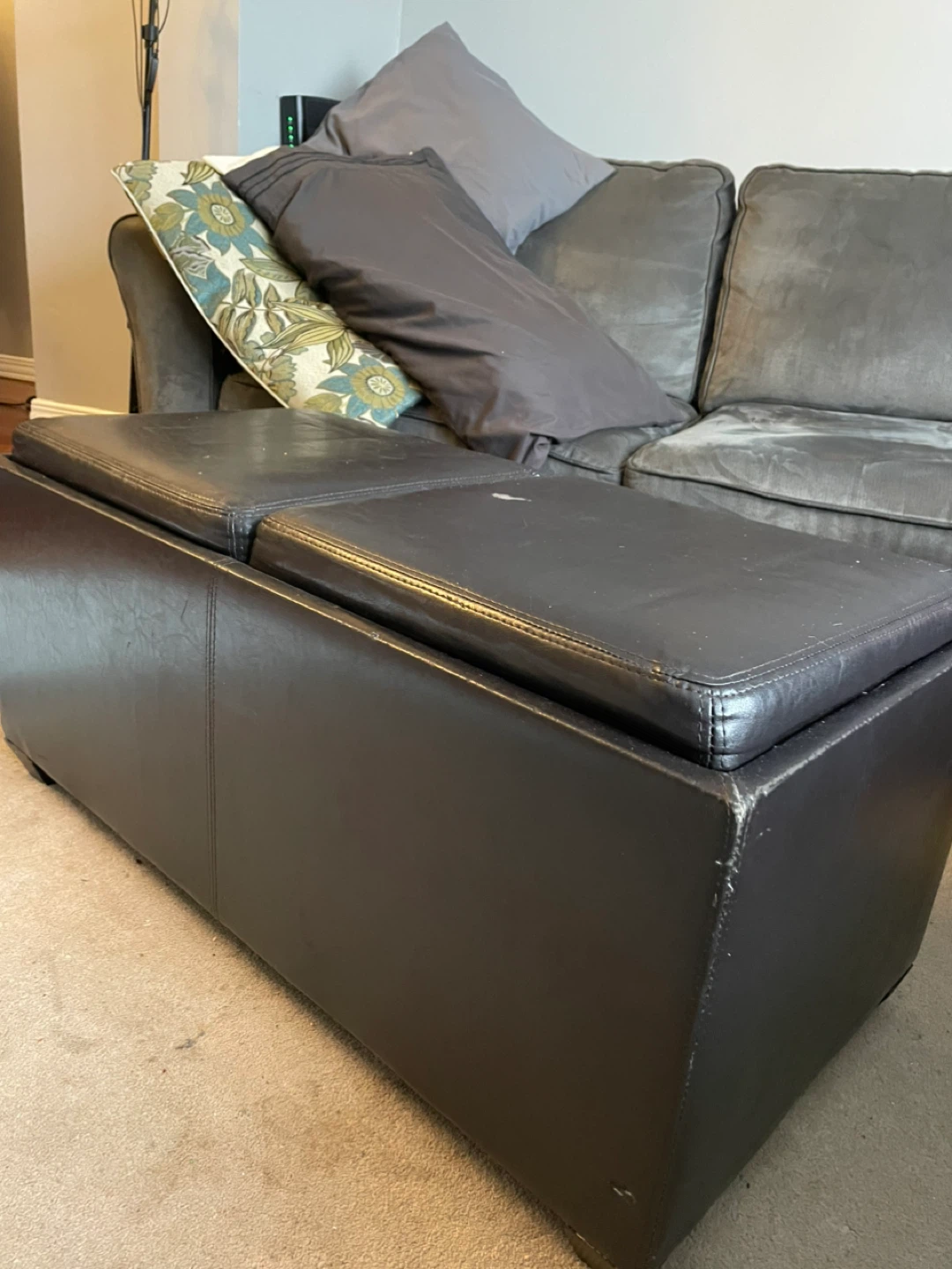 🥕Dark Brown Faux Leather Storage Ottoman
