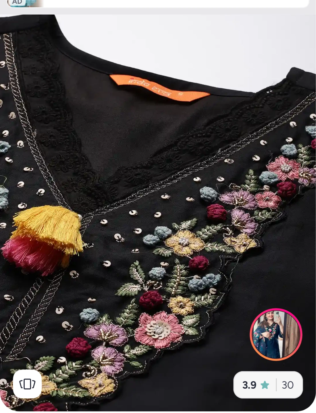 Indo Era Black Floral Embroidered Kurta with Trousers & Dupatta - photo 4
