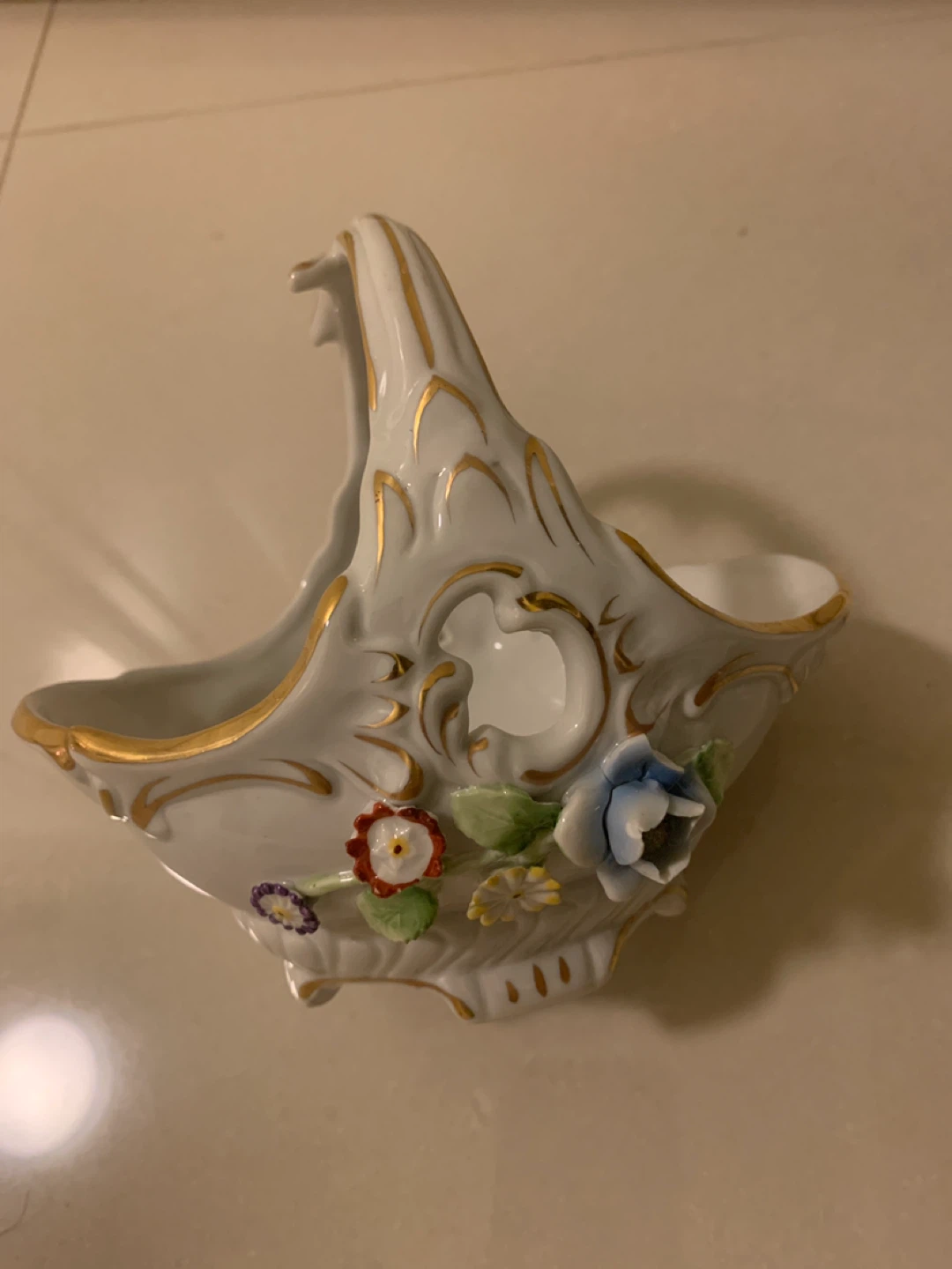 Dresden Handpainted Porcelain Basket with Flowers