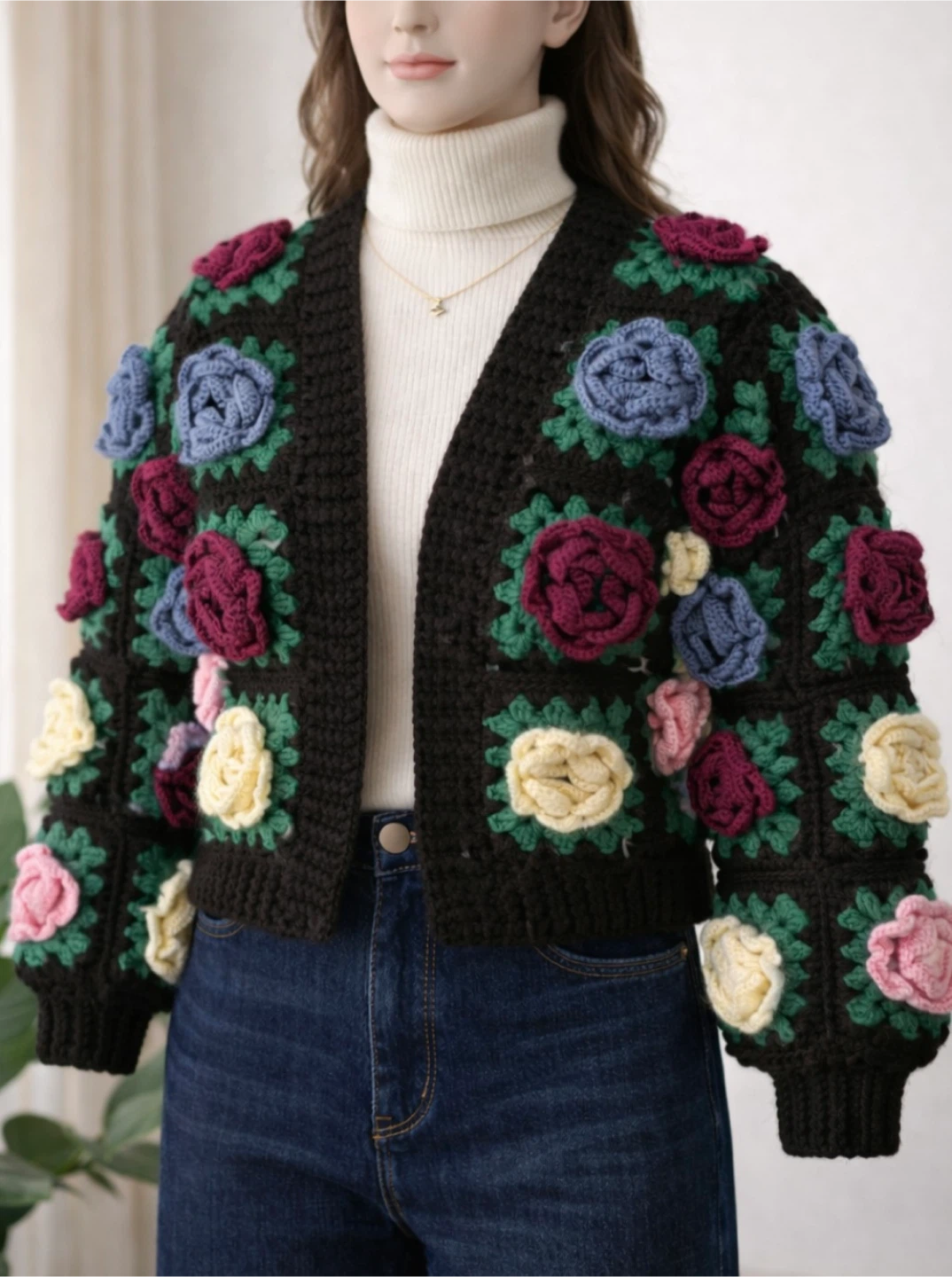 Crochet Rose Granny Square Cardigan