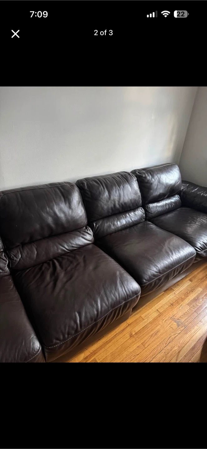 Dark Brown Leather Sectional Sofa - photo 2