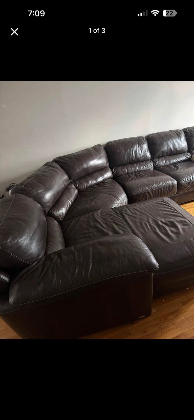 Dark Brown Leather Sectional Sofa - photo 3