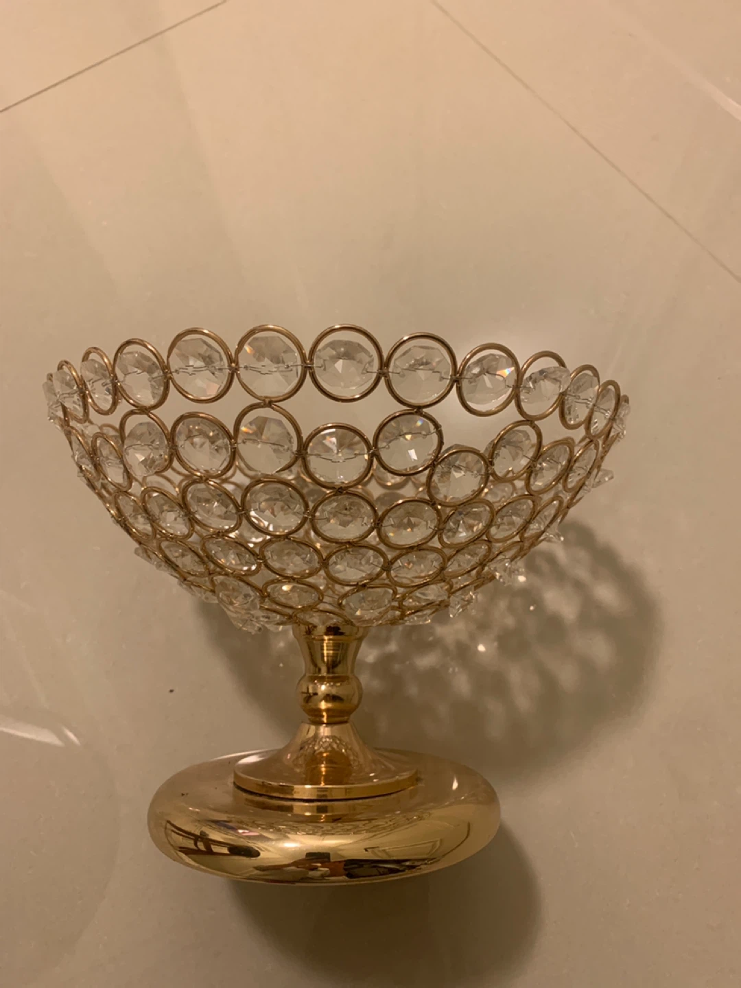 Gold Crystal Fruit Bowl Pedestal Candy Dish