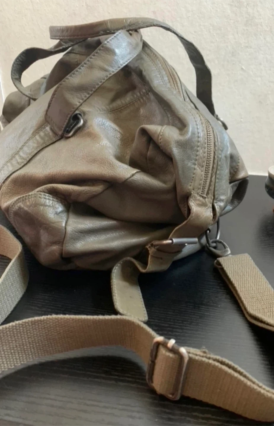 Duffle Bag-Vintage Leather Duffle Bag-Grey Green - photo 5