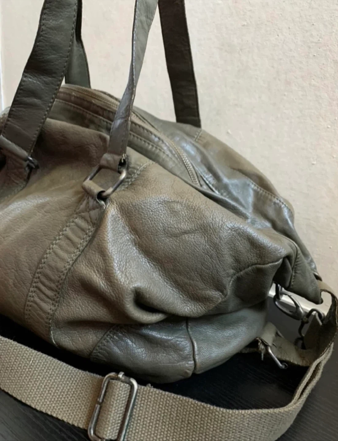 Duffle Bag-Vintage Leather Duffle Bag-Grey Green