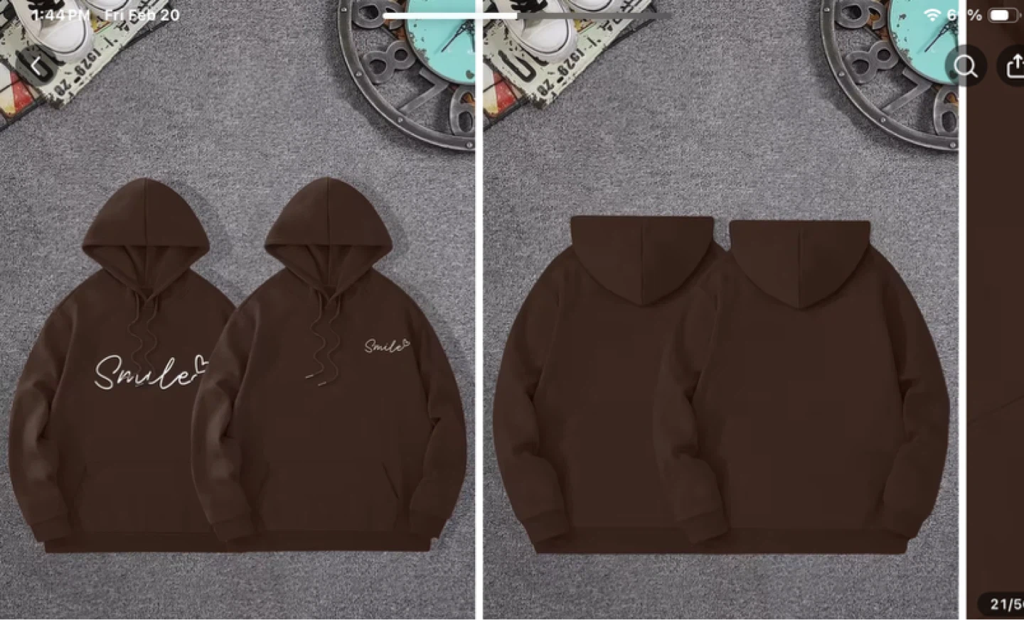 Couple's Printed Drawstring Hoodie - Coffee Color - photo 2