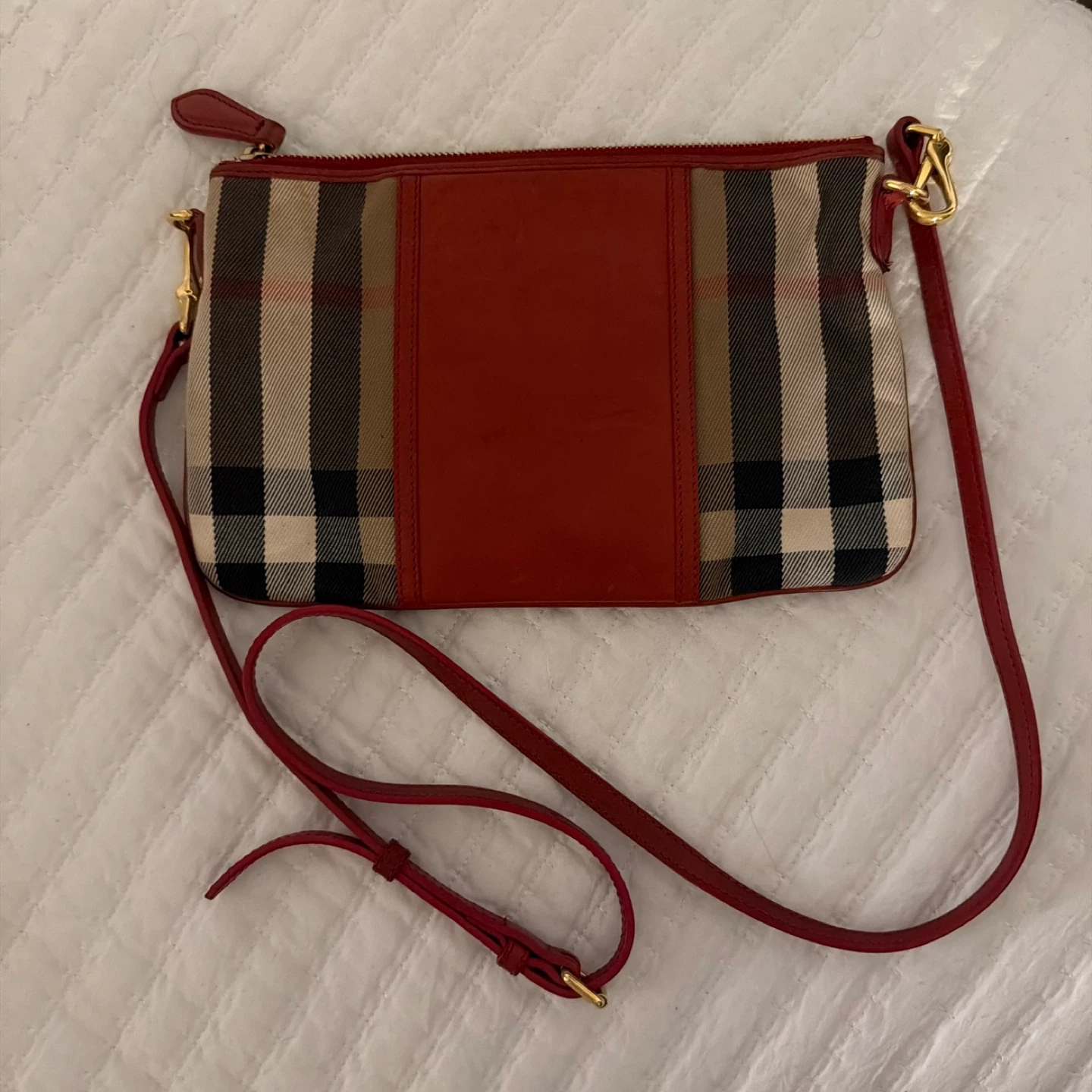 Burberry Haymarket Check Leather Crossbody Bag Red - photo 2