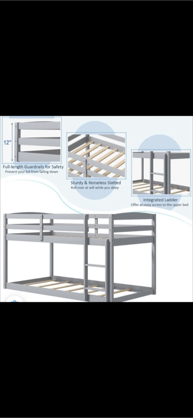 Grey Bunk Bed with Ladder and Guardrails - photo 2