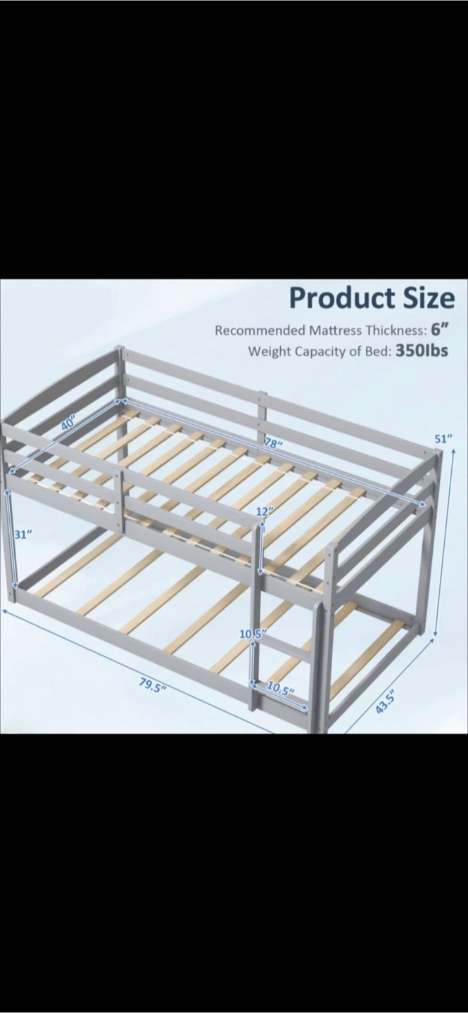 Grey Bunk Bed with Ladder and Guardrails