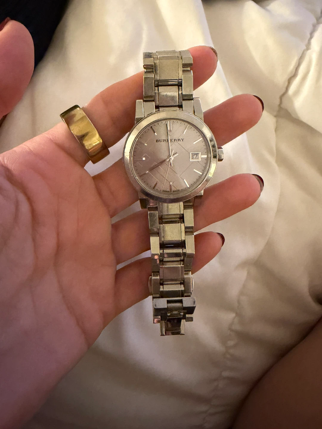 Burberry Swiss Made Silver Tone Watch with Date Window