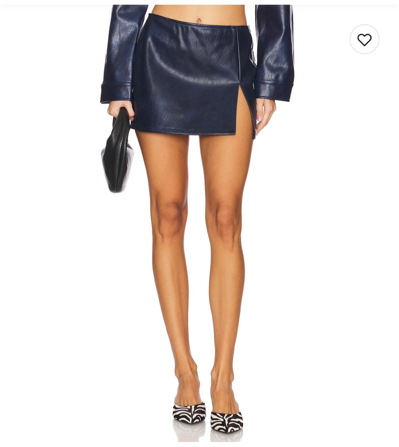 Navy Faux Leather Mini Skirt with Slit