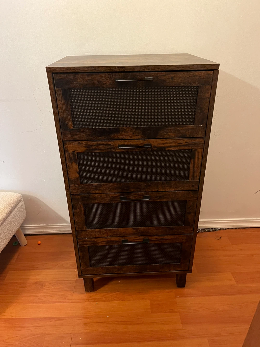 Dark Wood 4-Drawer Dresser with Mesh Fronts