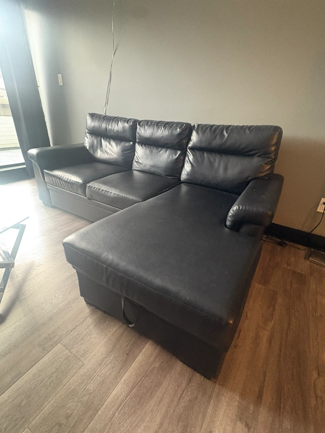 Black Faux Leather Sectional Sofa with Storage - photo 3