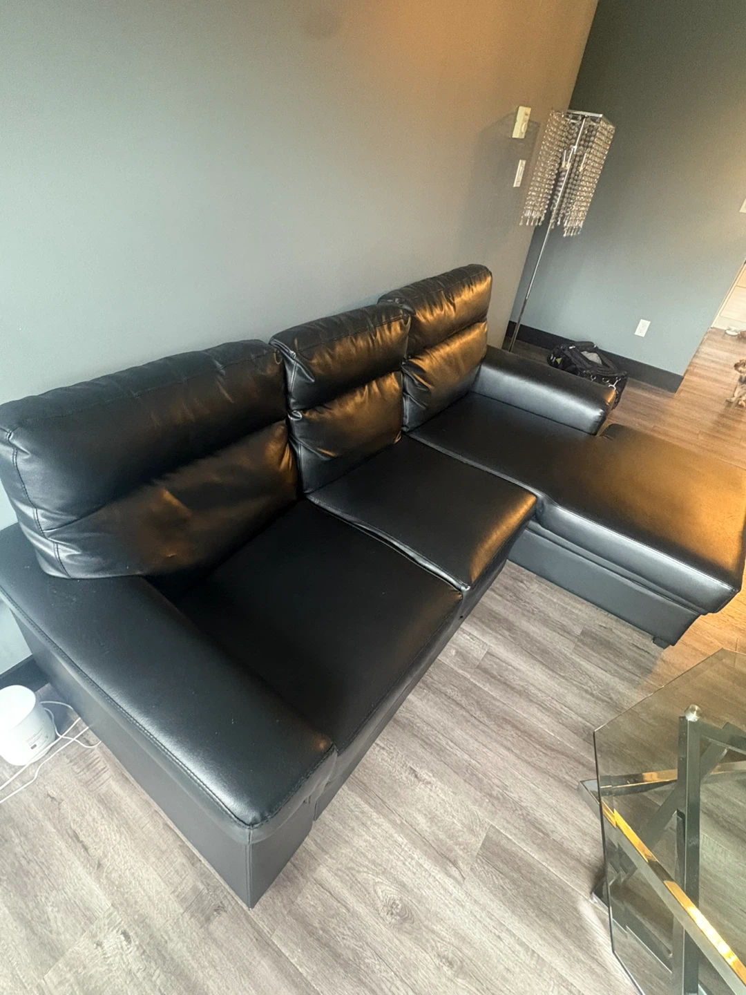 Black Faux Leather Sectional Sofa with Storage