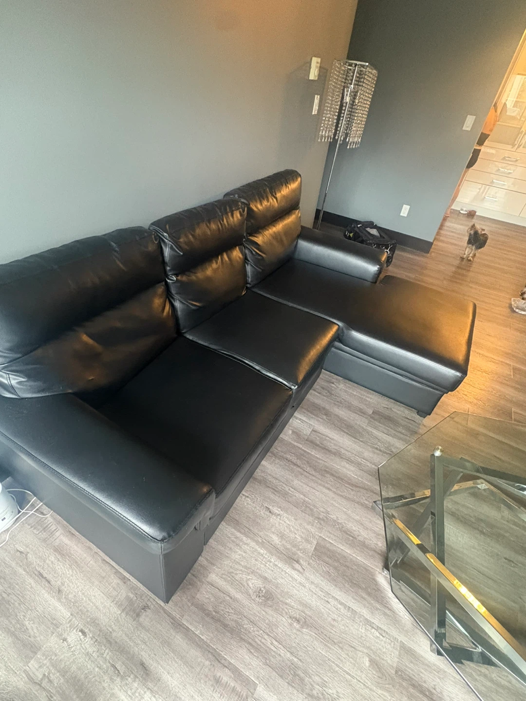 Black Faux Leather Sectional Sofa with Storage - photo 2