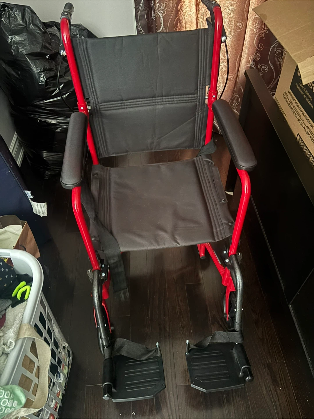 Red Folding Lightweight Transport Wheelchair - photo 2