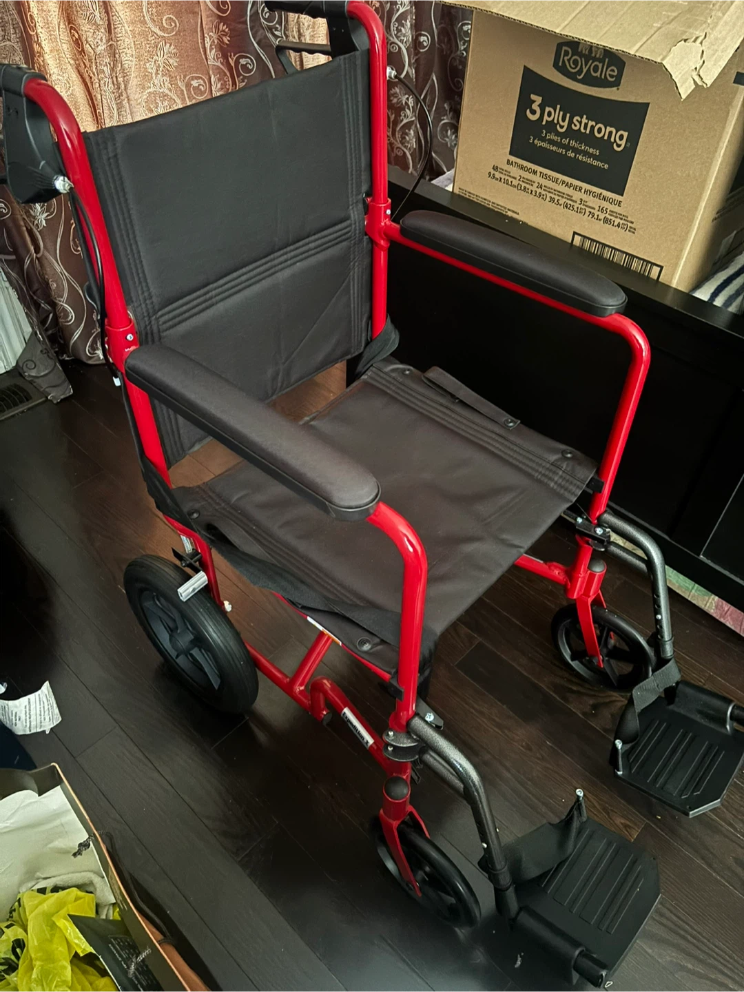 Red Folding Lightweight Transport Wheelchair