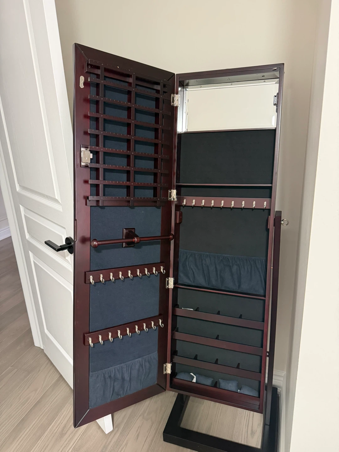 Dark Wood Standing Jewelry Armoire Mirror - photo 2