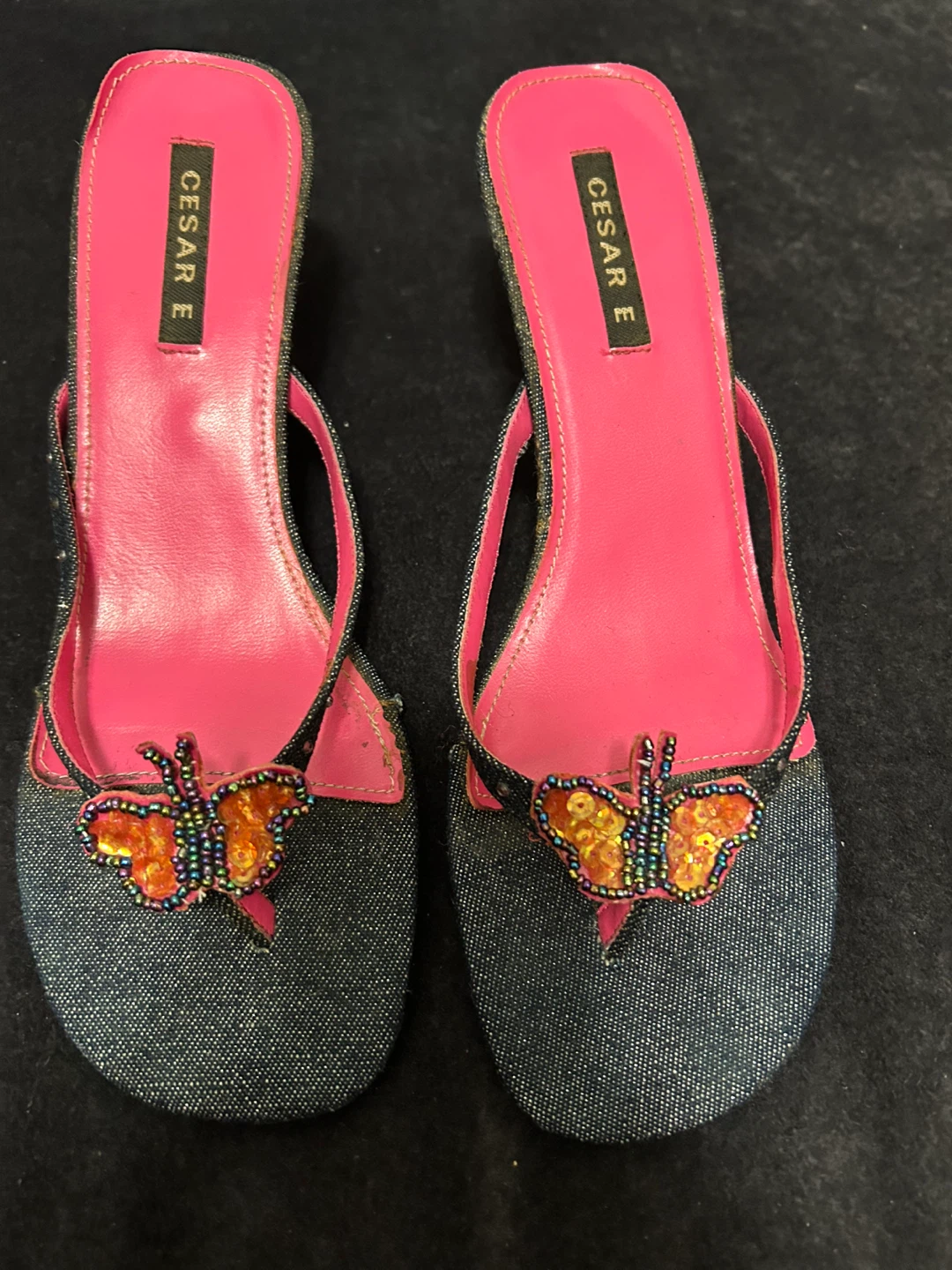 Denim Butterfly Heeled Sandals
