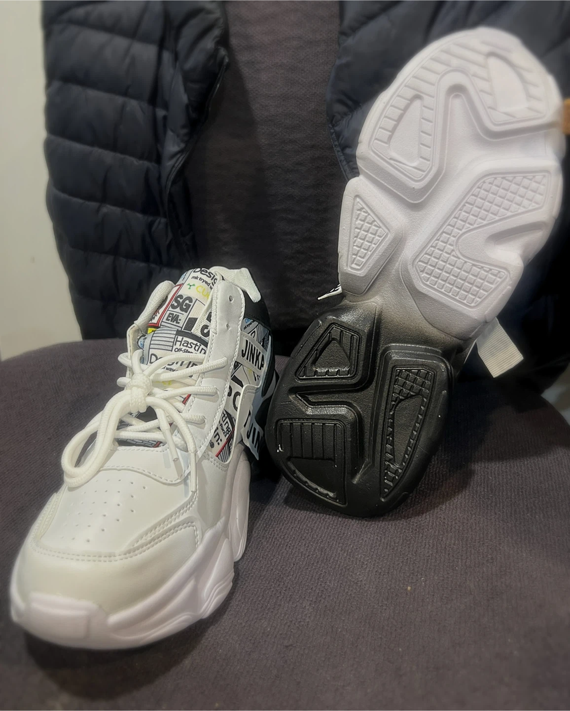 White and Black Chunky Platform Sneakers