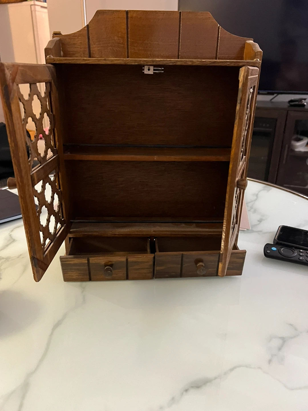 Free delivery used Wooden Wall Cabinet with Decorative Doors - photo 3