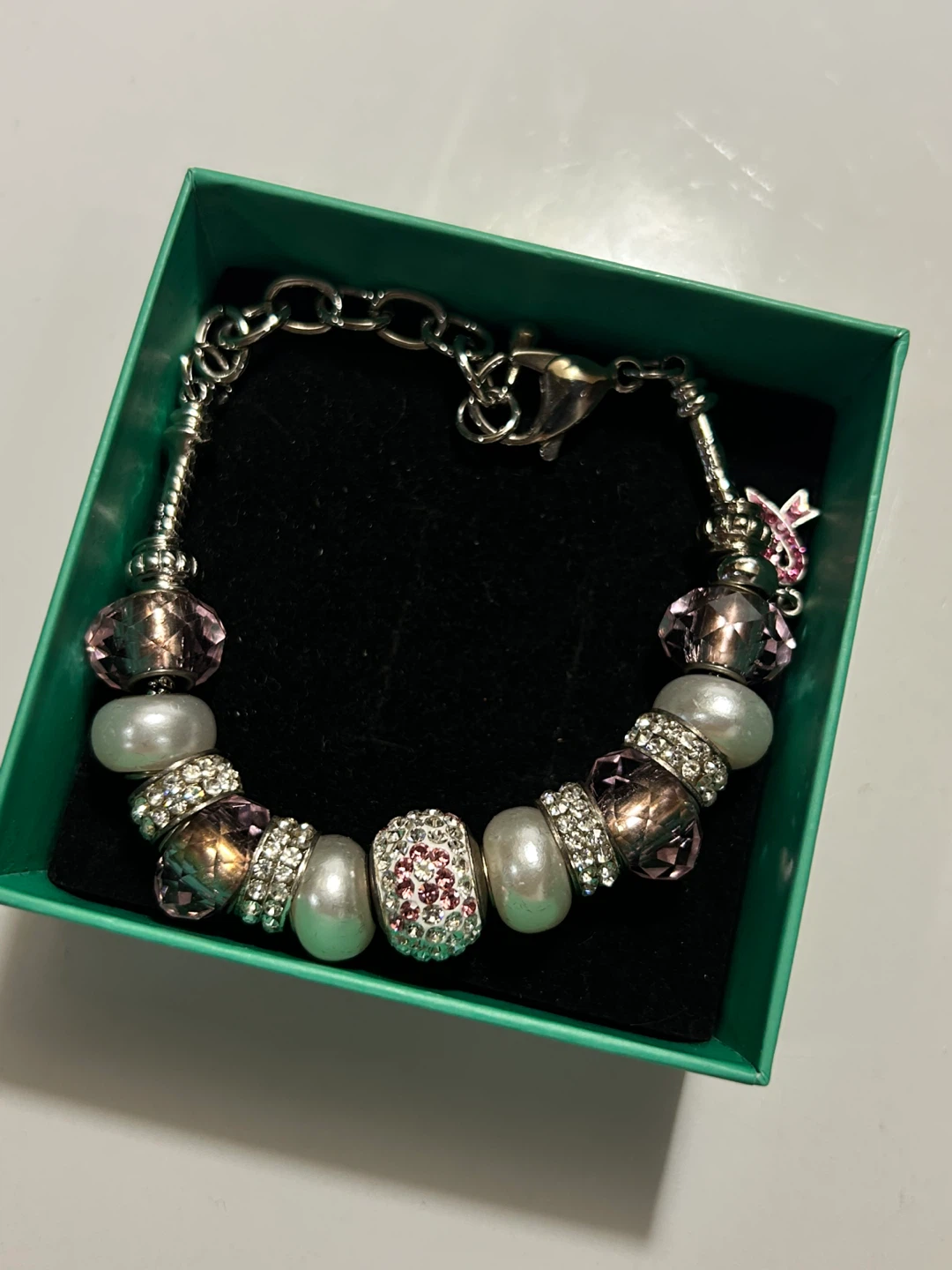 Bella Perlina Charm Bracelet with Pink Ribbon Accent - photo 2
