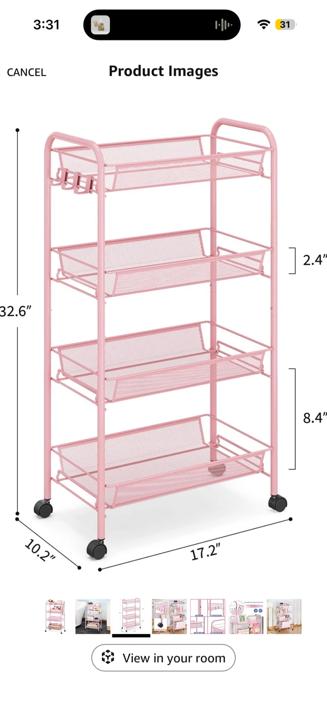 TOOLF 4-Tier Rolling Cart Pink - photo 2