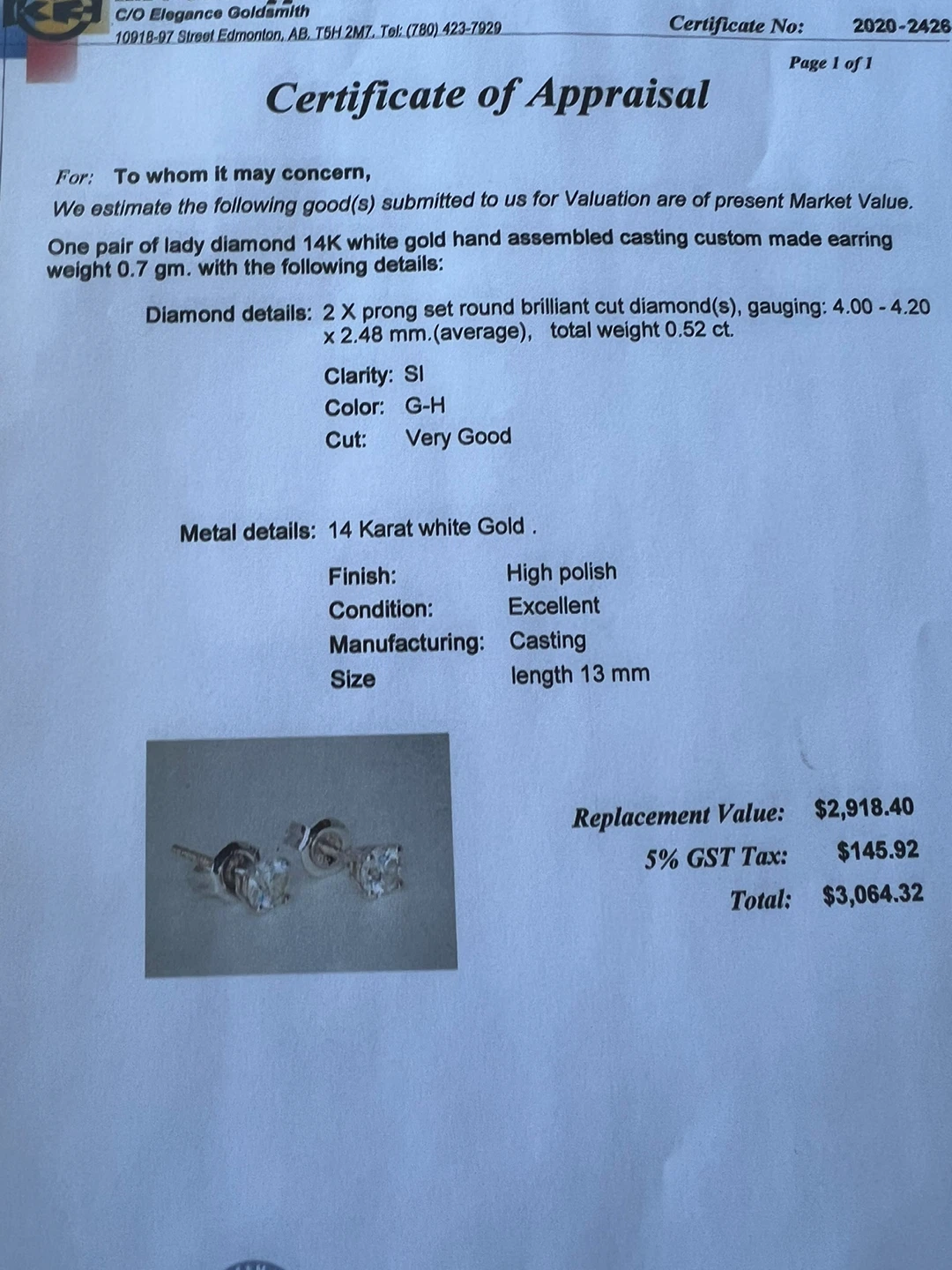 14K White Gold Diamond Earrings - photo 2