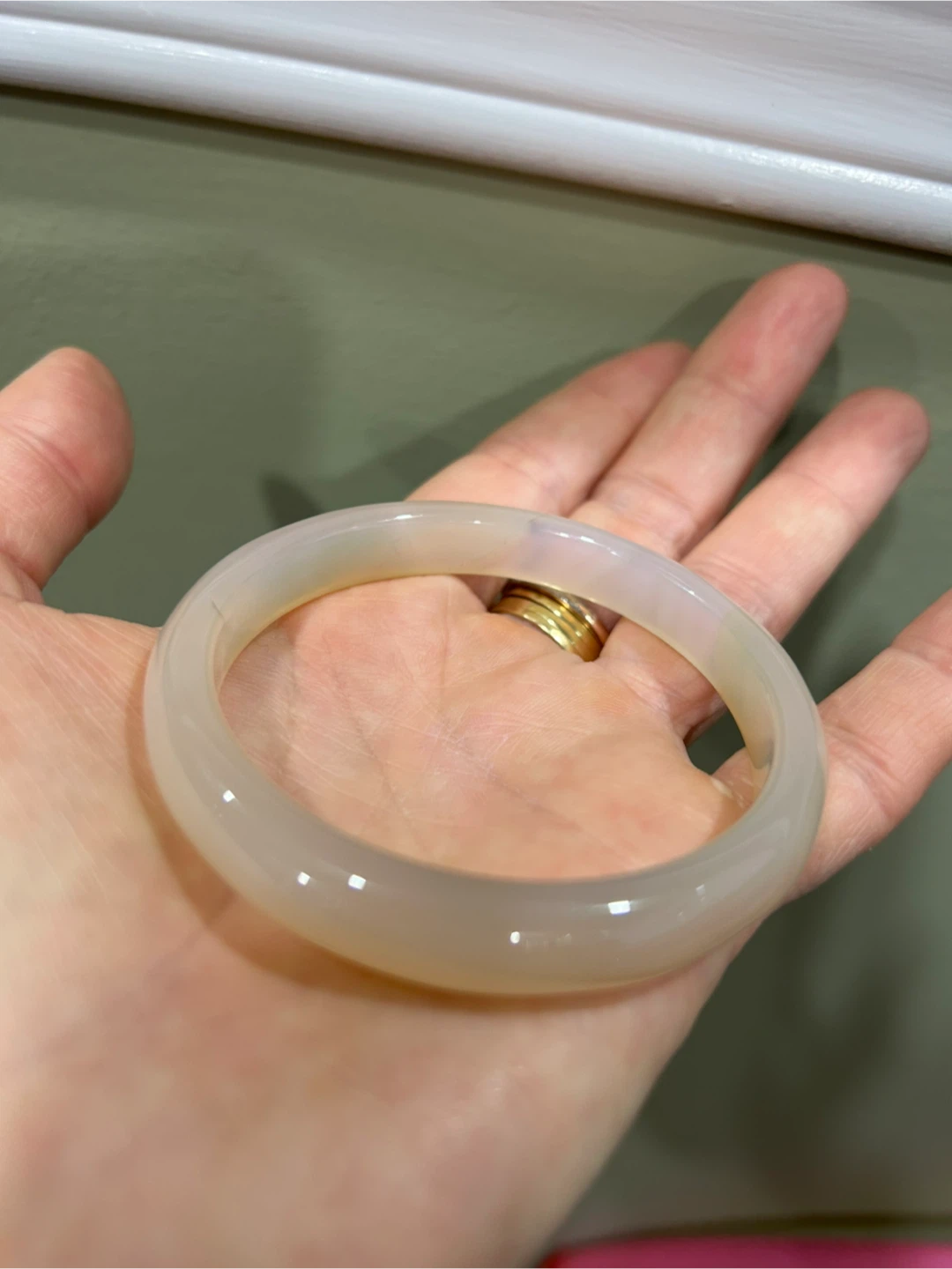White Jadeite Bangle Bracelet - photo 3