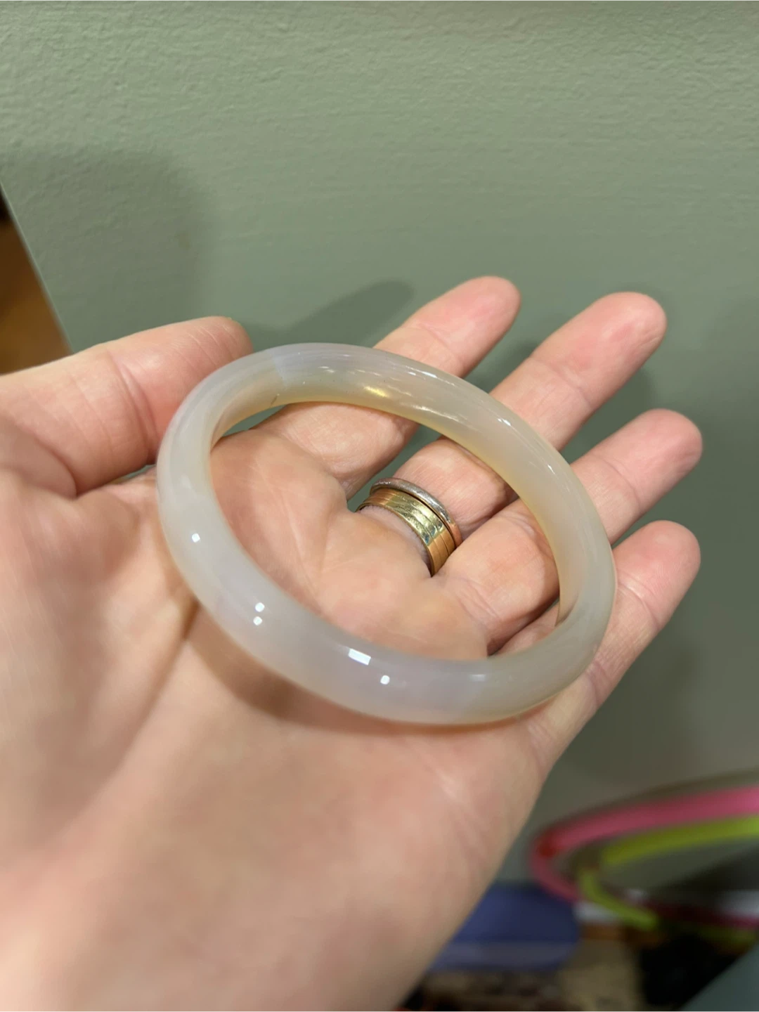 White Jadeite Bangle Bracelet - photo 2