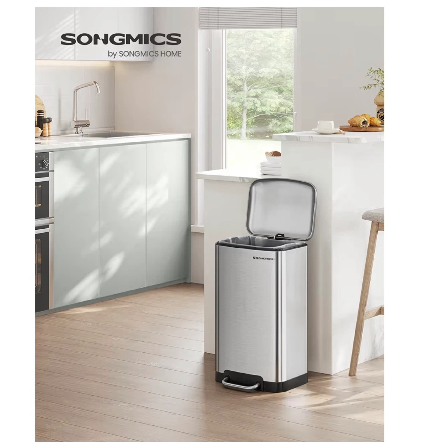 SONGMICS 8-Gallon Stainless Steel Trash Can - photo 2